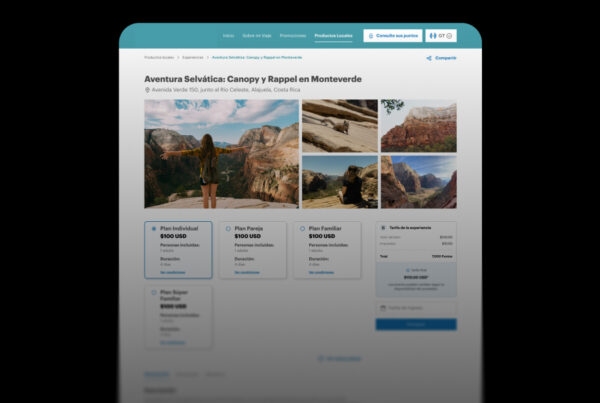 Mockup de plataforma de ofertas locales de hoteles y experiencias para banco